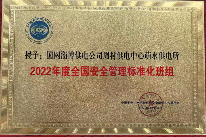 國網(wǎng)淄博供電公司一班組獲評2022年度全國安全管理標(biāo)準化班組
