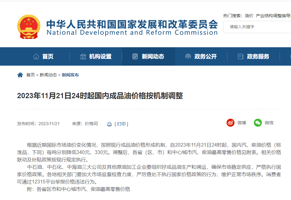 今晚，油價下調!附各省汽、柴油最高零售價