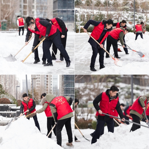 白雪更映“志愿紅”，山東電建公司志愿者掃雪除冰在行動(dòng)