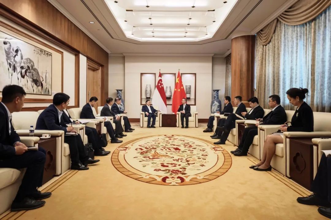 中國能建黨委書記、董事長宋海良與中國駐新加坡大使館臨時(shí)代辦朱憬會(huì)談